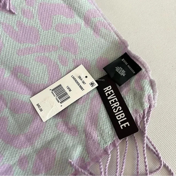 Steve Madden Reversible Leopard Print Scarf Lavender Mint With Fringe - Picture 9 of 11